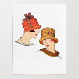 Vintage Flapper Fashion Hats Poster