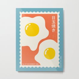 Fried egg art, Japanese poster, Retro 90s stamp, Posters aesthetic, Exhibition poster, Food, Pop art Metal Print | Midcenturymodern, Mark, Drawing, Surreal, Vintage, Redblue, Indie, Postagestamp, 70S, Cute 