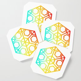 Neon Geometric Glyph Cyan Red and Yellow  -  451 (Transparent Back) Coaster