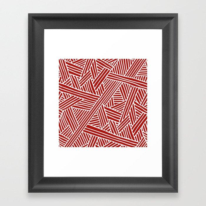 Abstract Navy Red White Lines And Triangles Pattern Framed Art