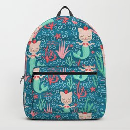 Purrmaids Backpack | Princess, Cats, Purrmaid, Mermaid, Animal, Kitty, Graphicdesign, Underwater, Ocean, Pattern 