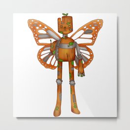 Robotree Metal Print | Bot, Wings, Digital, Robot, Painting, Butterfly, Tree, Plant, Grey, Metal 