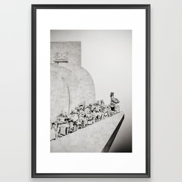 Monument to the Discoveries Black and White Photo - Portugal Travel Photography  Framed Art Print
