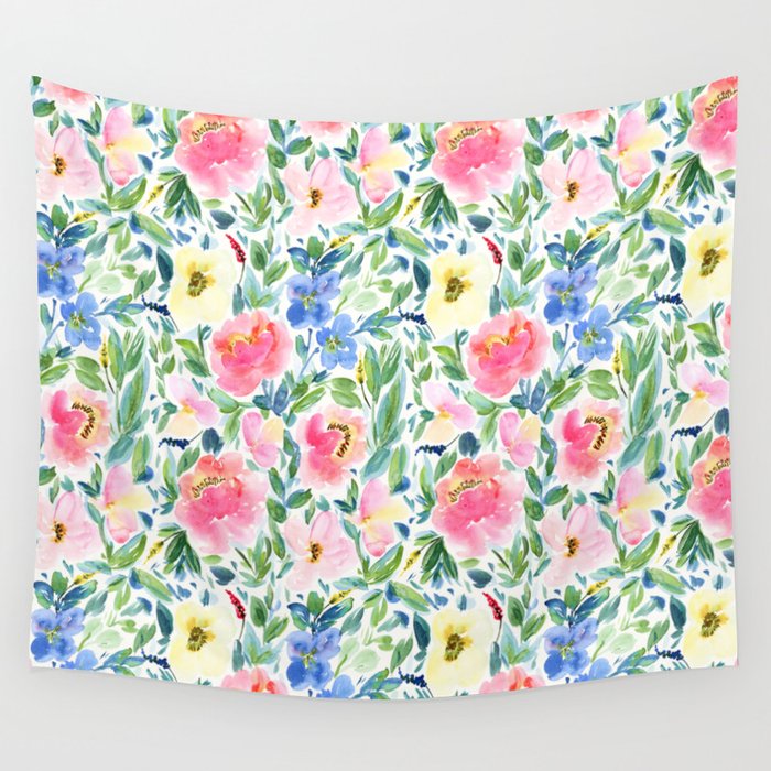 Bright Floral Bloom Wall Tapestry by Lauren Thomas Designs  Society6