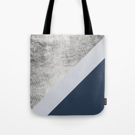 Modern minimalist navy blue grey and silver foil geometric color block Tote Bag