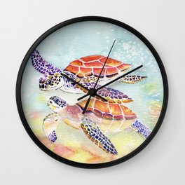 Swimming Together - Sea Turtle Wall Clock | Painting, Home Decor, Nursery, Watercolor, Turtles, Bond, Wildlife, Turtle, Sea, Ocean 