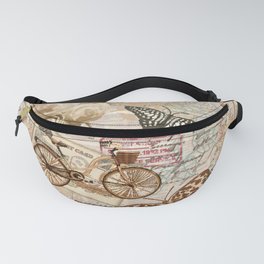 Seamless vintage background with roses, butterfly and bicycle.  Fanny Pack
