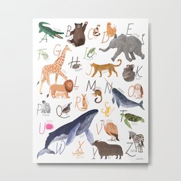 Animal Alphabet Metal Print | Pattern, Painting, Cute, Nursery, Watercolor, Colors, Acrylic, Kids, Kindergarten, Teaching 