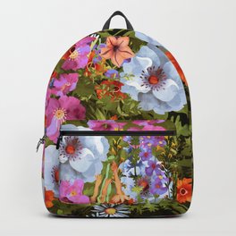 Vibrant Meadow II. Backpack | Naturepattern, Boho, Digital, Floral, Spring, Springtime, Nature, Flower, Rainbowflower, Naturalpattern 
