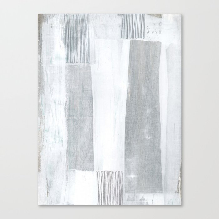 Neutral Stripes Light Grey And White Abstract Painting Canvas