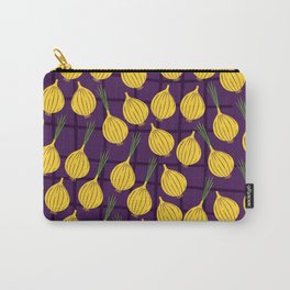 Cute Onions Pattern on Purple Background Carry-All Pouch | Funnycookgift, Veggieslover, Onion, Cookinglovergift, Green, Purpledecor, Onionsprint, Graphicdesign, Yellow, Veggiespattern 