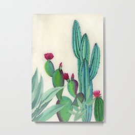 Desert Calm - Blooming Cactus painting by Ashey Lane Metal Print | Cactus, Agave, Saguaro, White, Pink, Green, Painting, Ashleylane, Pricklypear, Desert 