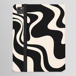 Retro Liquid Swirl Abstract Pattern 3 in Black and Almond Cream iPad Folio Case | Black, Monochrome, Pop Art, Painting, Kierkegaard Design, Minimalist, Digital, Trippy, Abstract, Cool 