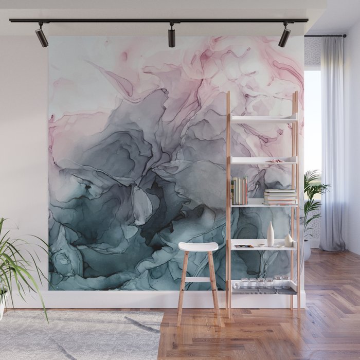 Blush And Payne S Grey Flowing Abstract Painting Wall Mural By