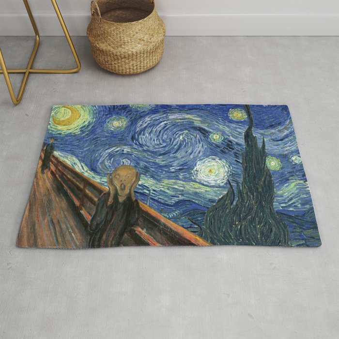 The Scream Starry Night Edvard Munch Vincent Van Gogh Rug by Vintage