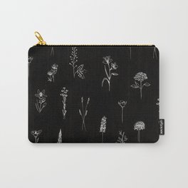 Little Patagonian Wildflowers Carry-All Pouch | Female, Flowers, Nature, Botanic, Black And White, Black, Colored Pencil, Pattern, Dark, Botanical 