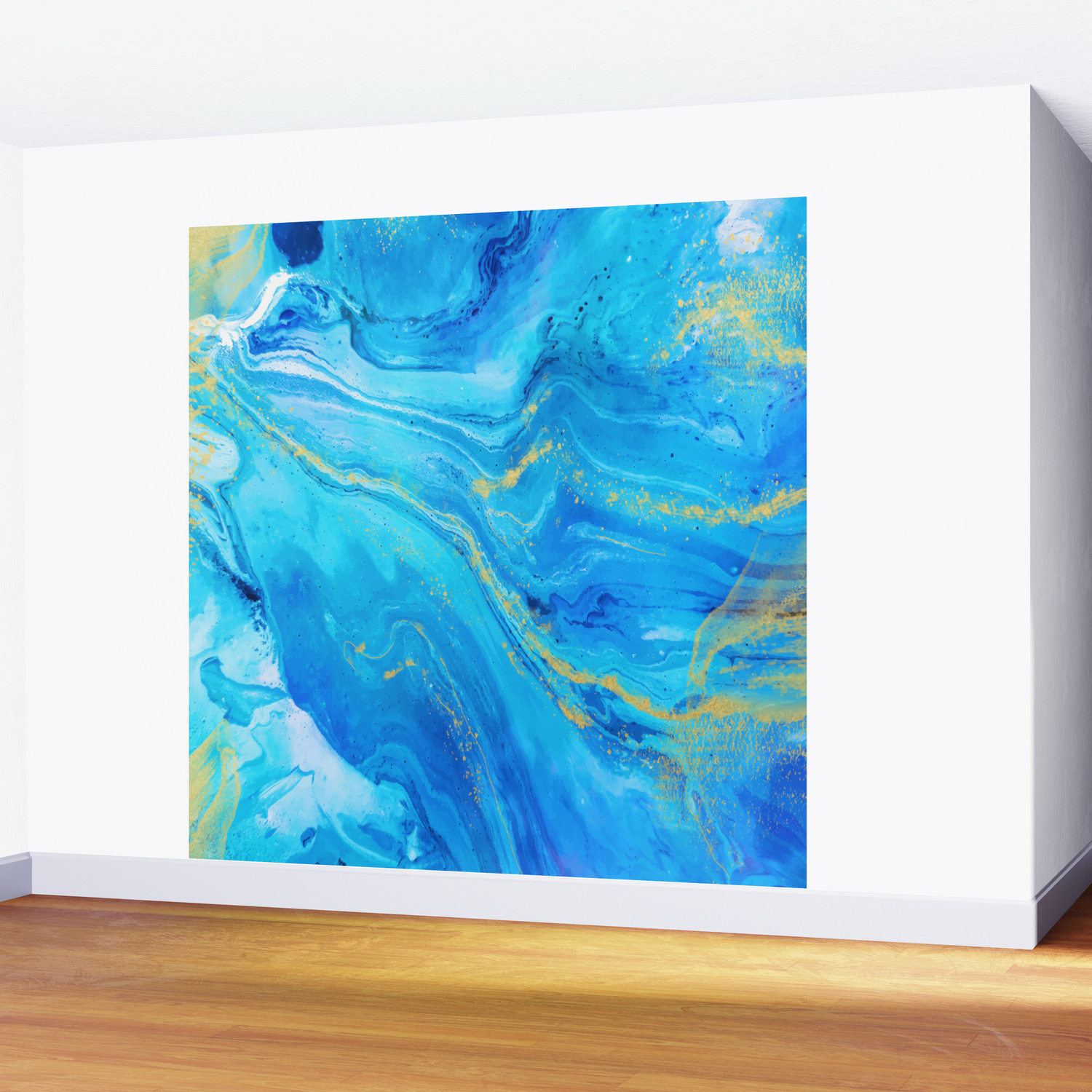 Abstract Acrylic Marble Paint Pattern Texture 1 Blue Gold Wall