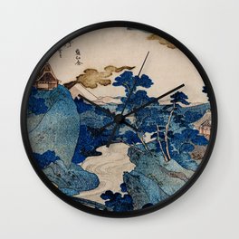 Cottages On Cliffs Traditional Japanese Landscape Wall Clock | Cozy, Graphicdesign, Landscape, Asian, Art, Cliffs, Nature, Japan, Traditional, Digital 