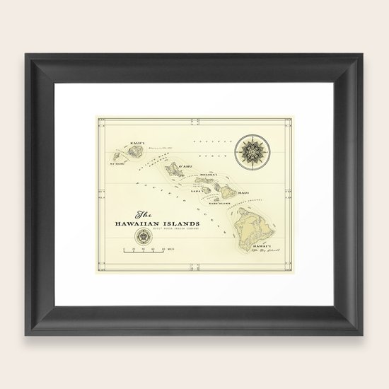 Hawaiian Islands [vintage inspired] map print Framed Art Print by Kokua