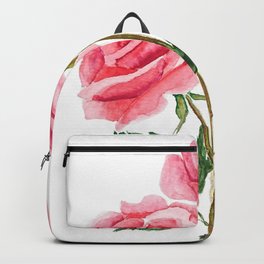 two pink roses watercolor Backpack | Floralwatercolor, Naturearts, Flowersarts, Watercolor, Pinkrose, Pinkflowers, Botanicalflower, Rosearts, Romanticrose, Watercolorrose 