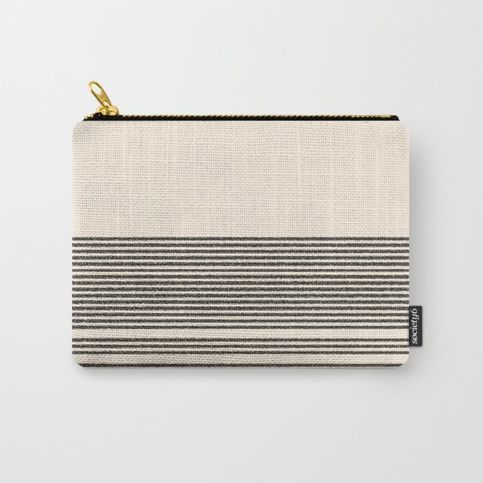 Organic Stripes - Minimalist Textured Line Pattern in Black and Almond Cream Carry-All Pouch
