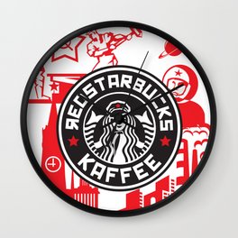 redstarbucks kaffee in soviet style Wall Clock | Graphic Design, Funny, Illustration, Vintage 