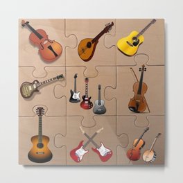"Strings" Metal Print | Guitar, Violin, Mandolin, Instruments, String, Bass, Banjo, Painting, Acrylic, Puzzle 