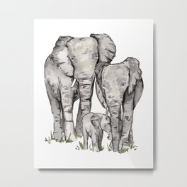Elephant Family, Elephant Watercolor Painting, Animal Family Metal Print | Gray, Animal, Elephantpainting, Babyanimal, Familypainting, Nursery, Newbaby, Animalfamily, Elephantfamily, Elephantdrawing 