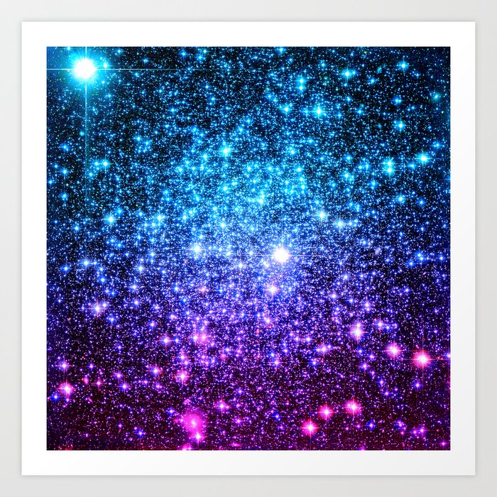Glitter Galaxy Stars Turquoise Blue Purple Hot Pink Ombre Art