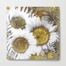 Gray Day White Sunflowers Metal Print | Acrylic, Gardenart, Grey, Painting, Grayday, Ontrend, Trendydecor, Floralart, Leaves, Watercolor 