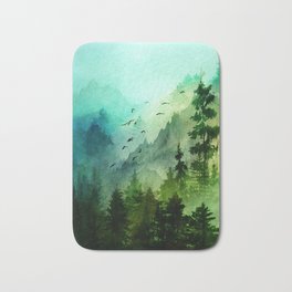 Mountain Morning Badematte | Pine, Forest, Watercolor, Landscape, Home Decor, Beauty, Tree, Nature, Digital, Adventure 