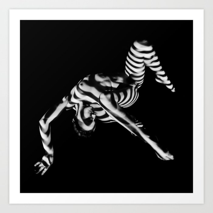 4256s Dew Black White Nude Fit Woman Zebra Stripe Abstract Feminine Power And Flexibility Art Print By Artonline Society6