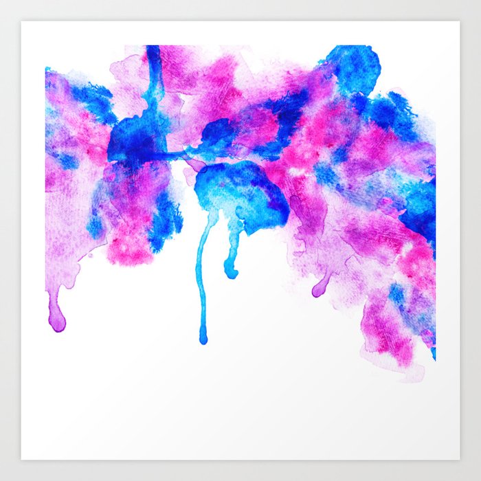 Abstract Modern Bright Pink Purple Blue Watercolor Splatters Paint