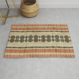Orange Linen Mud Cloth Rug | Contemporary, Graphicdesign, Abstract, Tribal, Pattern, Linen, Orange, Geometric, Brown, Fabric 