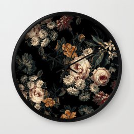 Midnight Garden XIV Wall Clock | Exotic, Leaf, Flowers, Botanic, Night, Painting, Floral, Leaves, Midnight, Tropical 