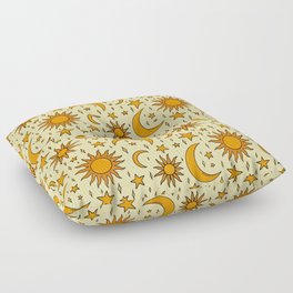 Vintage Sun and Star Print Floor Pillow