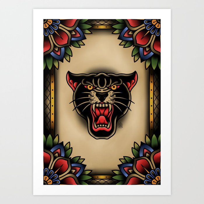Traditional Tattoo Panther Art Print by napiks | Society6