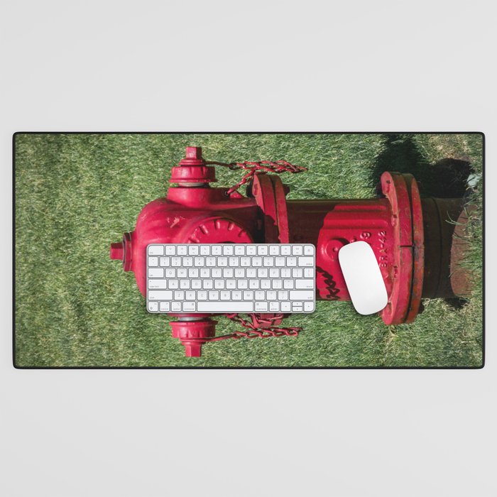 Red East Jordan Iron Works Fire Hydrant Desk Mat by Enzwell Artworks Society6