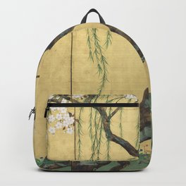 Cherry Tree Japanese Edo Period Six-Panel Gold Leaf Screen Backpack | Tree, Nature, Drawing, Print, Cherry, Tarashikomi, Gold, Vintage, Screen, Edo 