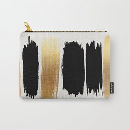 Brush Strokes (Black/Gold) Carry-All Pouch | Minimal, Rosebeck, Modern, Paint, Pattern, Simple, Graphicdesign, Metallic, Black, Stripes 