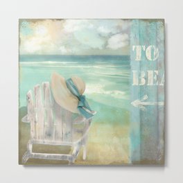 By the Sea Metal Print | Ocean, Painting, Shore, Hat, Relax, Adirondackchair, Beachcolors, Summer, Vacation, Coastalart 