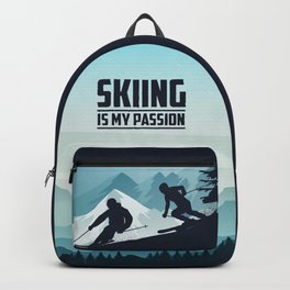 Winter Sport - Best Skiing Design Ever - Blue Background Backpack | Game, Skiing, Holiday, Aspen, Graphicdesign, Outdoor, Hiking, Blue, Dark, Racing 