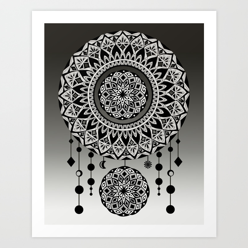 Mandala Dream Catcher Black White Art Print By