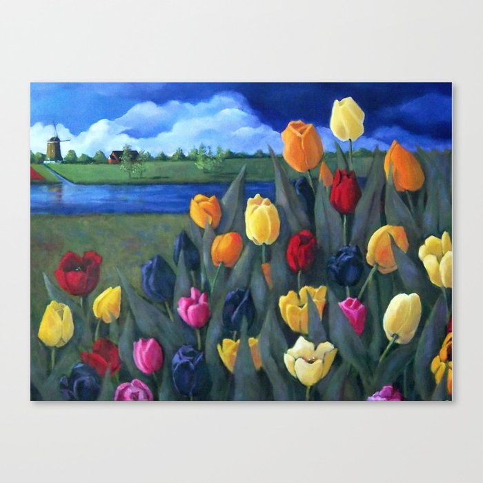 Dutch Tulips Bright Colorful Flower Painting Canvas Print By