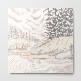 Gray Clouds Beige rocks misty pines  beige abstract landscape Metal Print | Misty Pines, Grey, Rocks, Oil, Nature, Painting, Modern, Neutral, Clouds, Beige 