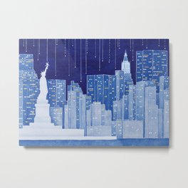 New York, Statue of Liberty Metal Print | Painting, Vapinx, City, Newyork, Nyc, Blue, Statueofliberty, Skyscrapers, Cityscape, Pattern 