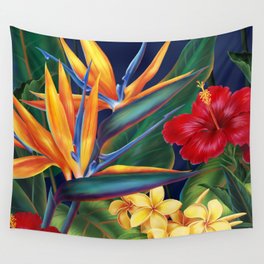 Tropical Paradise Hawaiian Floral Illustration Wandbehang | Beach, Flowers, Tropical, Plumeria, Painting, Hawaii, Scenery, Flora, Hawaiian, Floral 