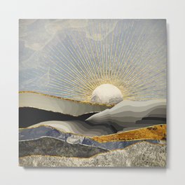 Morning Sun Metal Print | Nature, Fields, Watercolor, Morning, Hills, Contemporary, Black, Sunrise, Silver, Illustration 