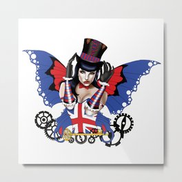 Britt the Steampunk Fairy Metal Print | Victoriansteampunk, Drawing, Steampunkgears, Unionjack, Gears, Faery, Skeletonkey, Steampunkfairy, British, Tophat 