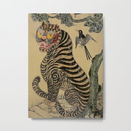 Striped Vintage Minhwa Tiger and Magpie Metal Print | Minhwa, Fur, Foolish, Stripes, Korean, Culture, Corrupt, Folklore, Tiger, Painting 
